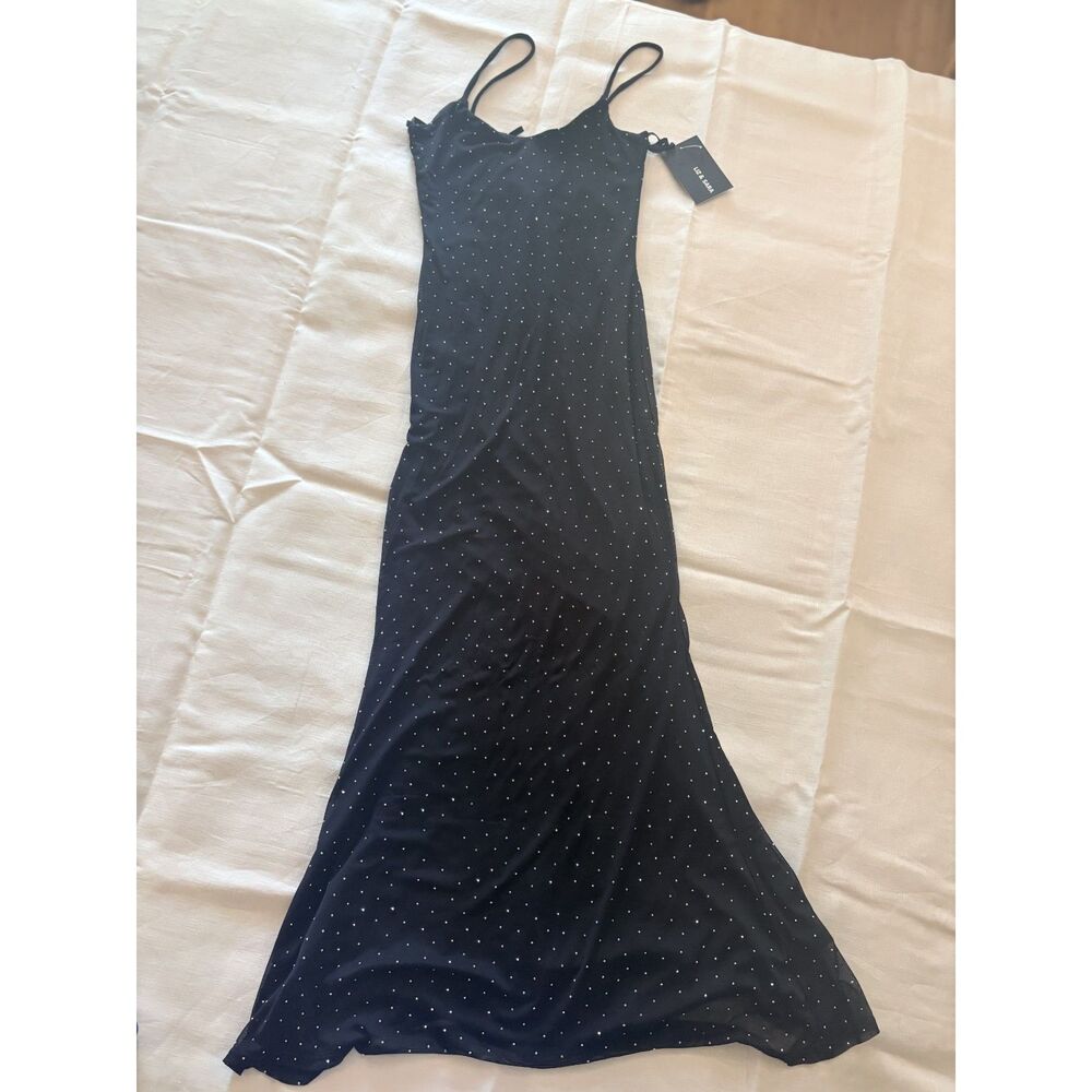 NWT Black Sparkle Studded Maxi Slip Dress | Bodycon